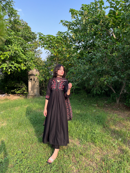 Ebony Black Cambric Embroidered Frock | ZM-100