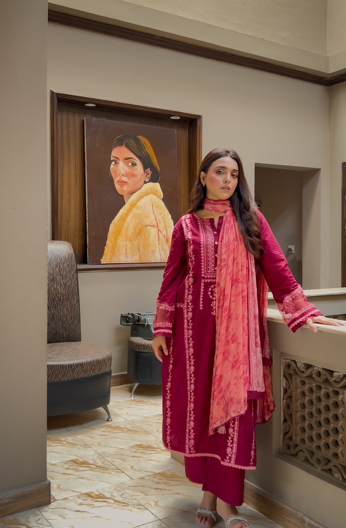 Opulent Burgundy Embroidered 3-Piece Lawn Suit | ZM-97