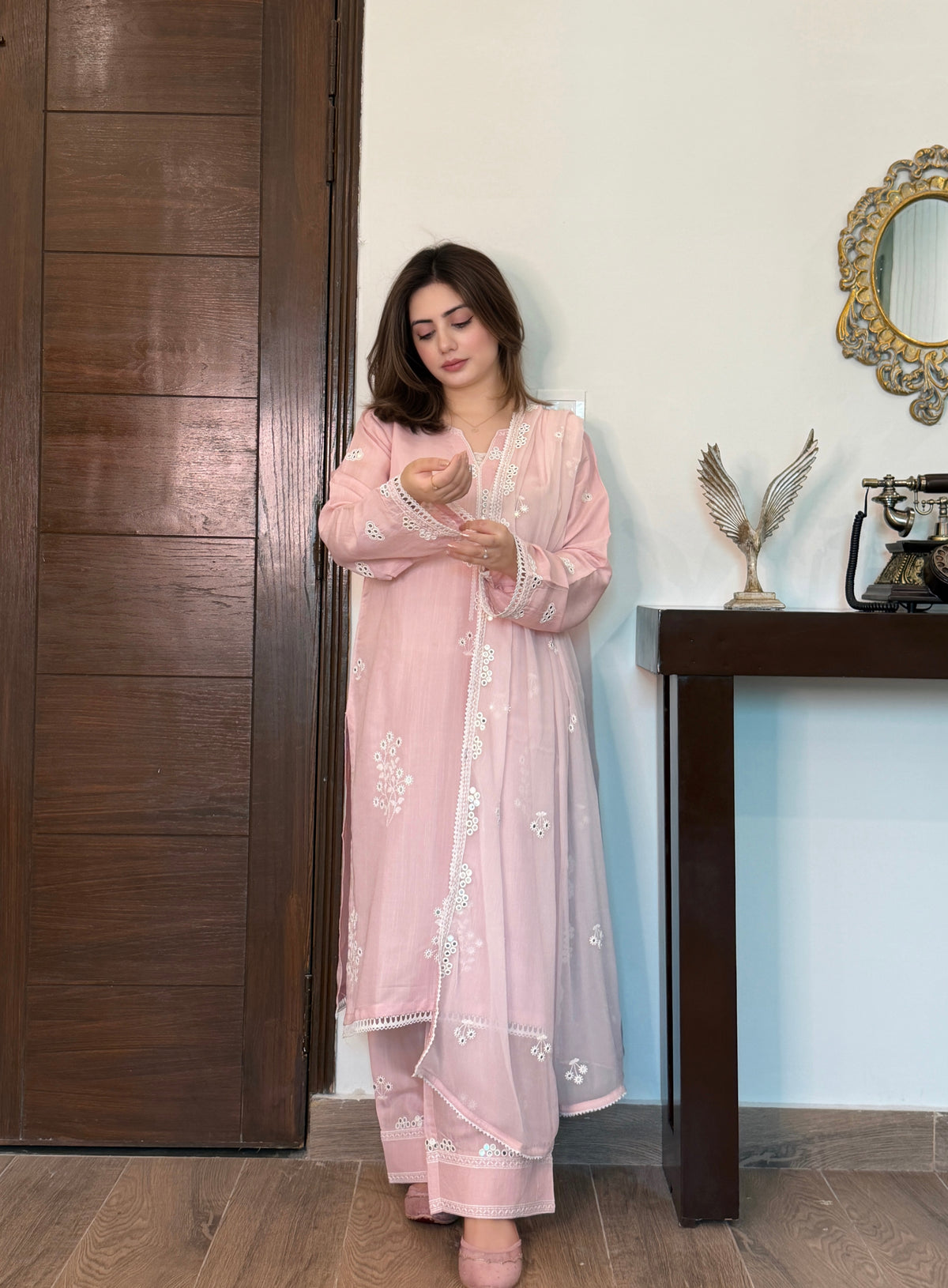 Blush Pink Luxury Raw Silk Embroidered 3-Piece Suit| ZM-101