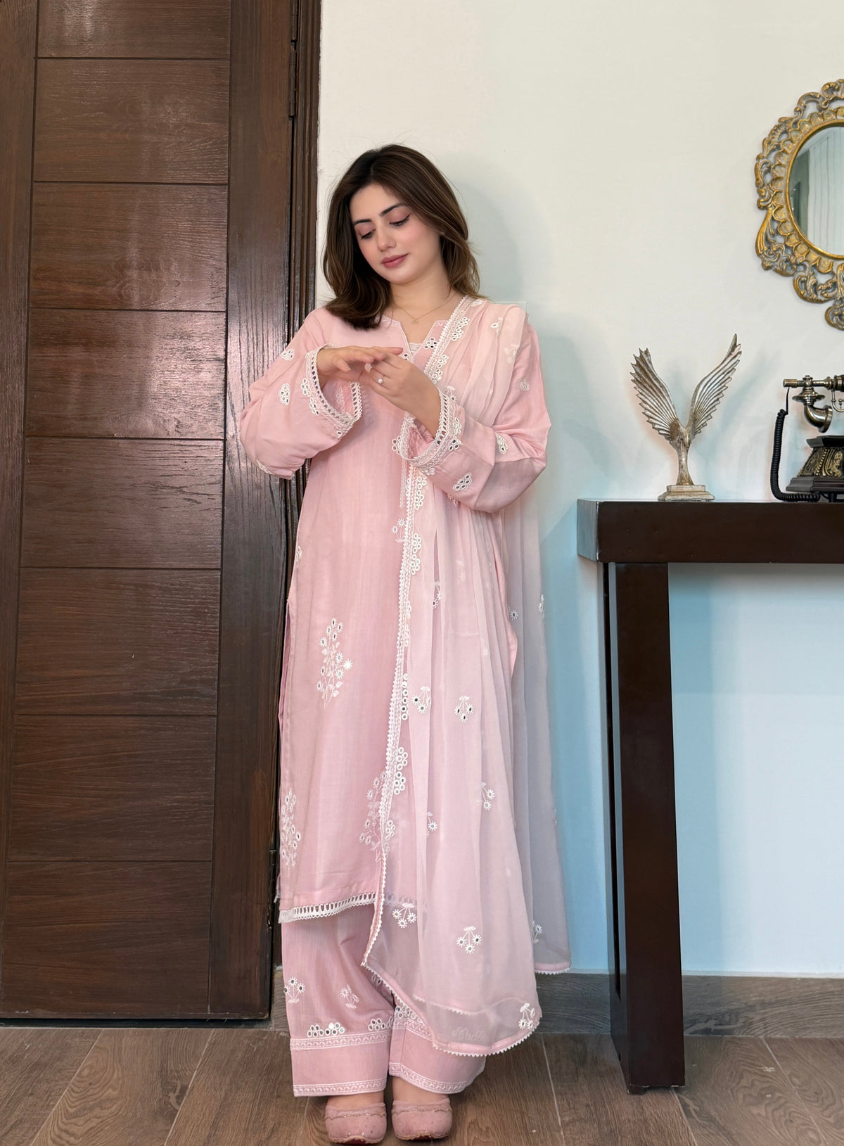 Blush Pink Luxury Raw Silk Embroidered 3-Piece Suit| ZM-101