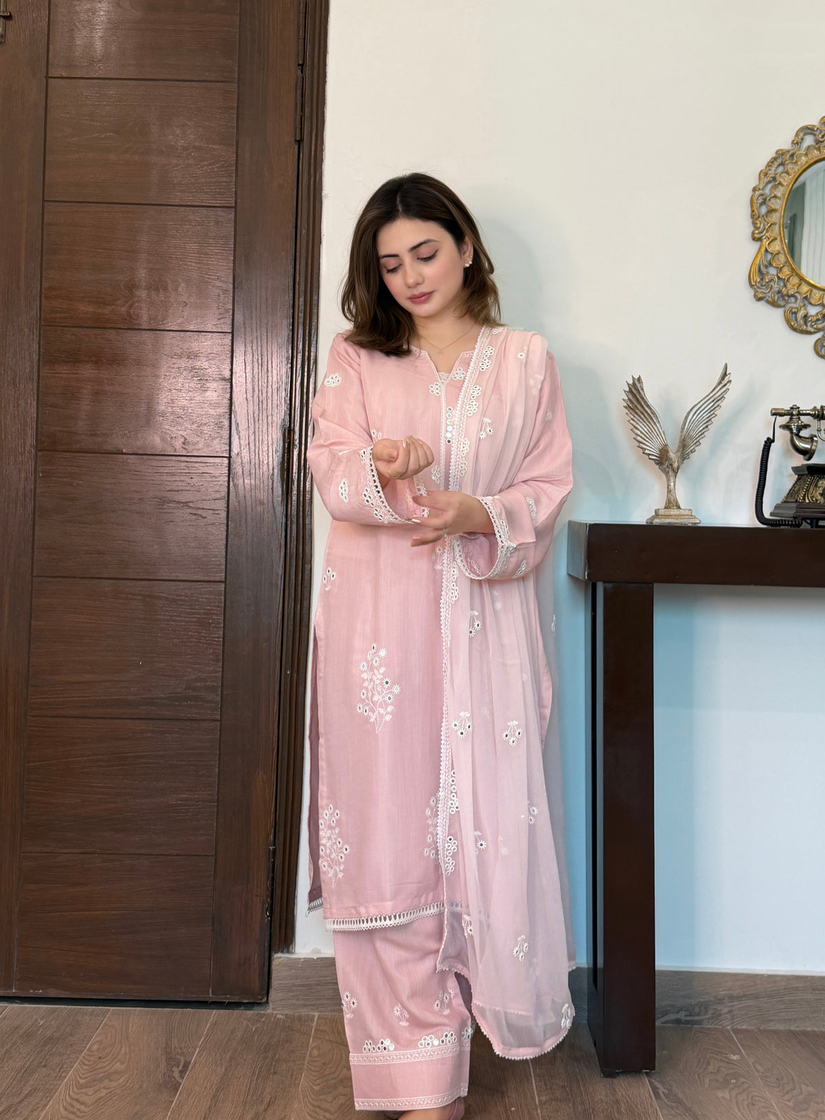Blush Pink Luxury Raw Silk Embroidered 3-Piece Suit| ZM-101