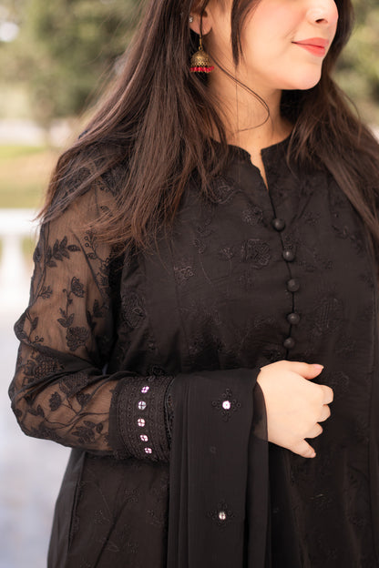 Asrar Black Embroidered Frock 3-Piece | ZM-59