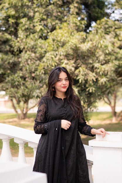 Asrar Black Embroidered Frock 3-Piece | ZM-59