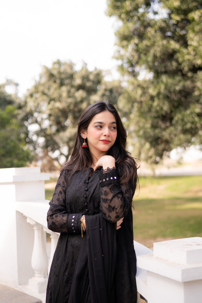 Asrar Black Embroidered Frock 3-Piece | ZM-59