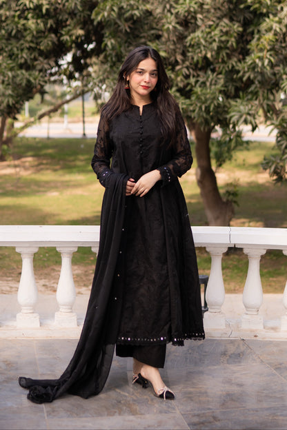 Asrar Black Embroidered Frock 3-Piece | ZM-59