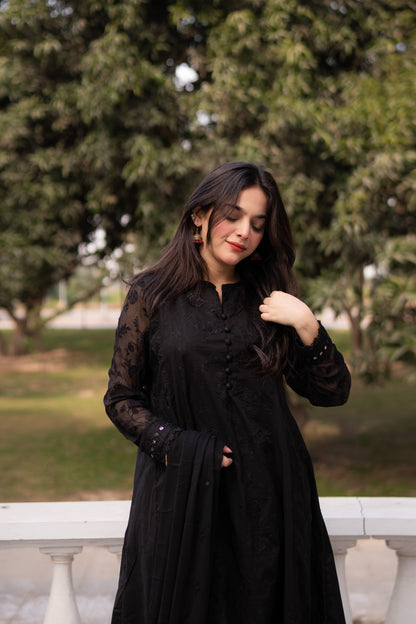 Asrar Black Embroidered Frock 3-Piece | ZM-59