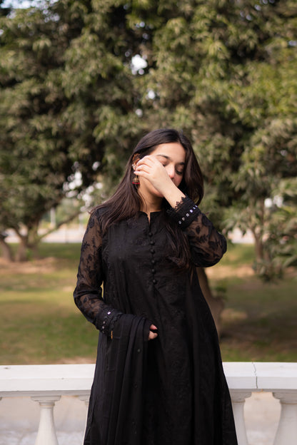 Asrar Black Embroidered Frock 3-Piece | ZM-59