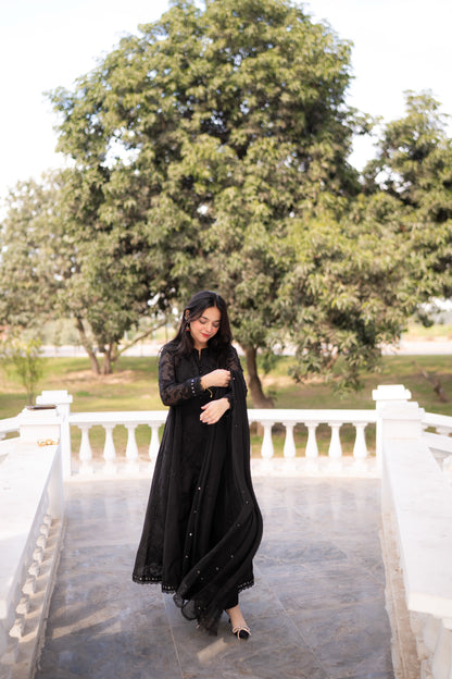 Asrar Black Embroidered Frock 3-Piece | ZM-59