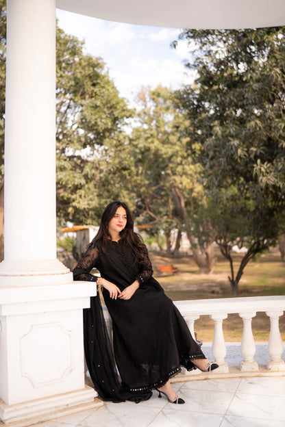 Asrar Black Embroidered Frock 3-Piece | ZM-59