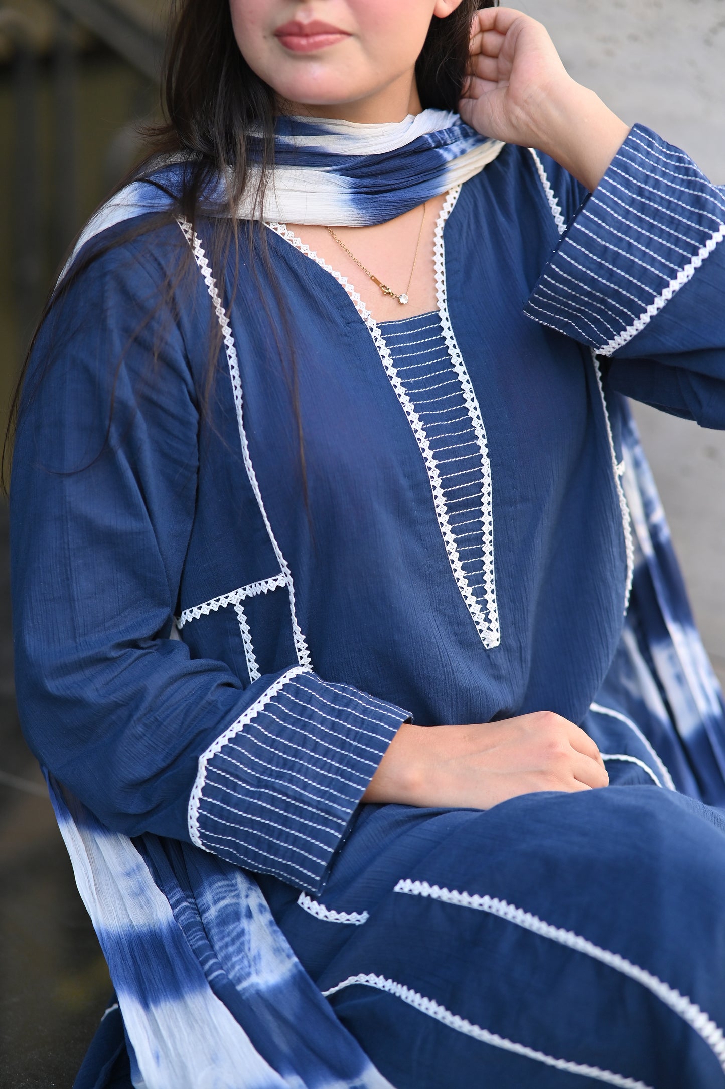 Navy Blue 3-Piece Lawn Suit | ZM-95