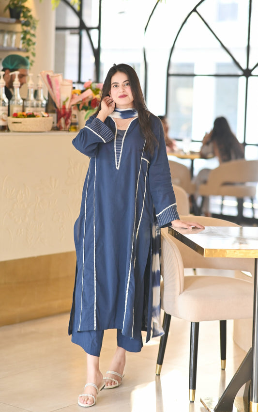 Navy Blue 3-Piece Lawn Suit | ZM-95