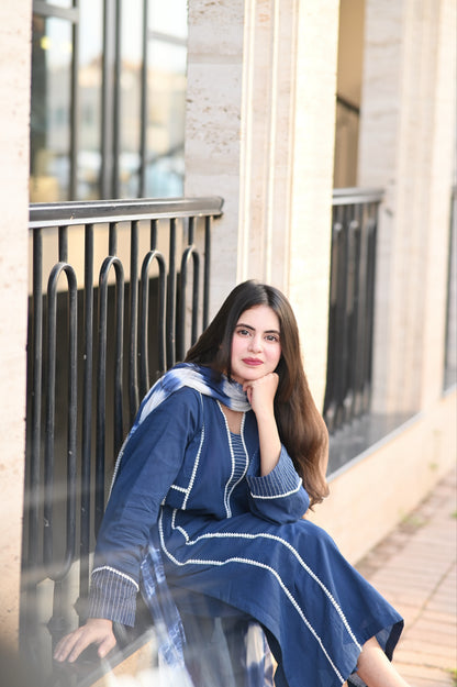Navy Blue 3-Piece Lawn Suit | ZM-95
