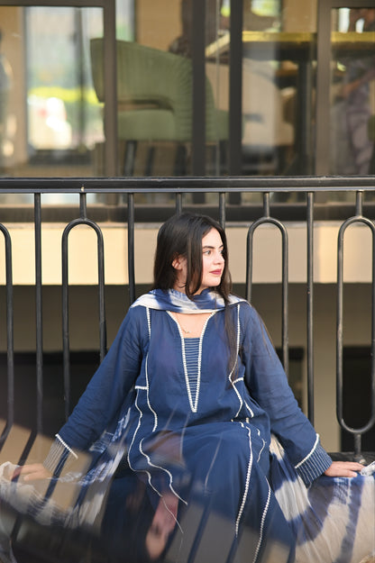 Navy Blue 3-Piece Lawn Suit | ZM-95
