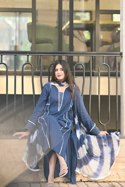 Navy Blue 3-Piece Lawn Suit | ZM-95