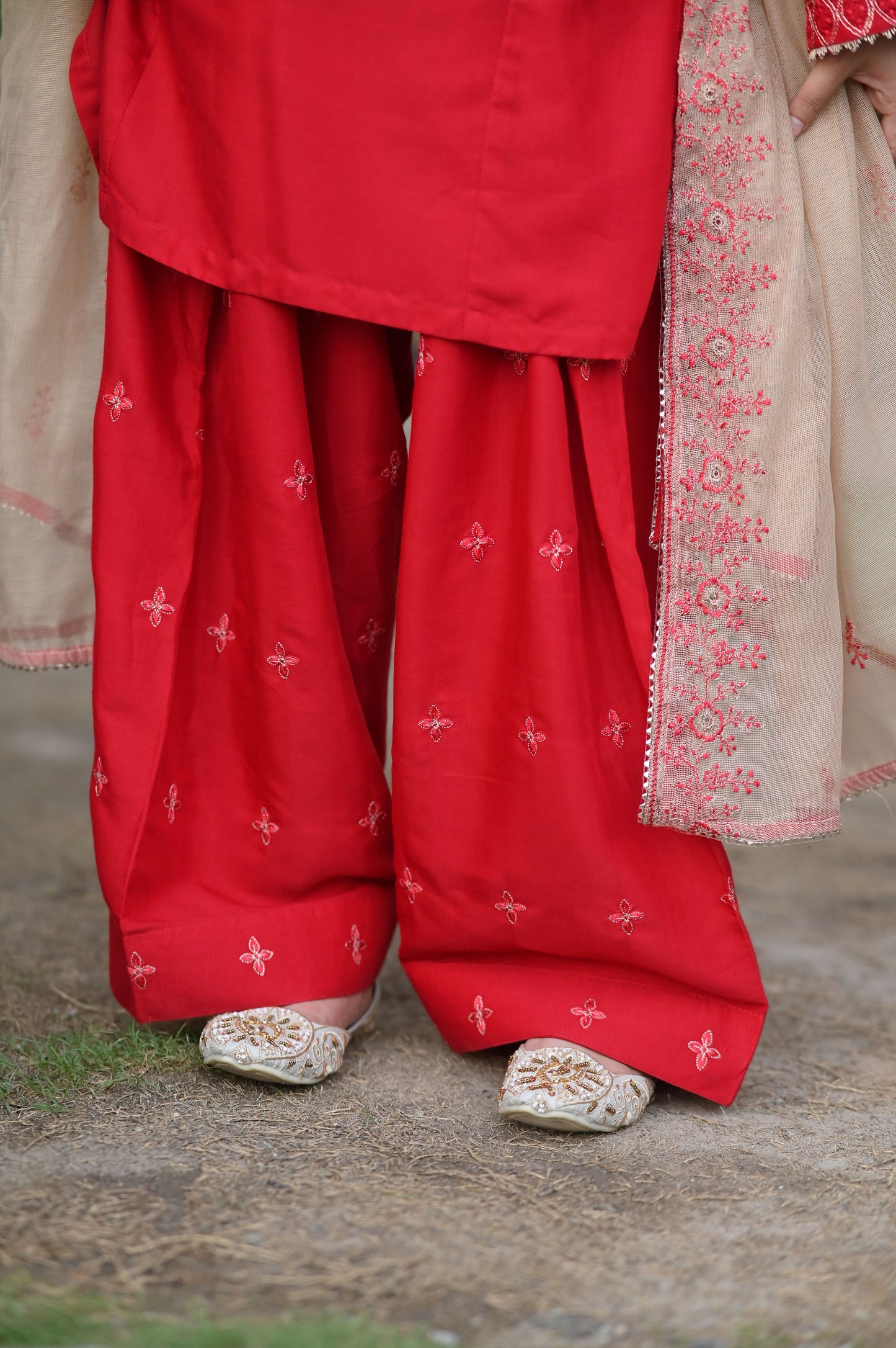 Celestial Red Raw Silk Embroidered 3-Piece Suit | ZM-99